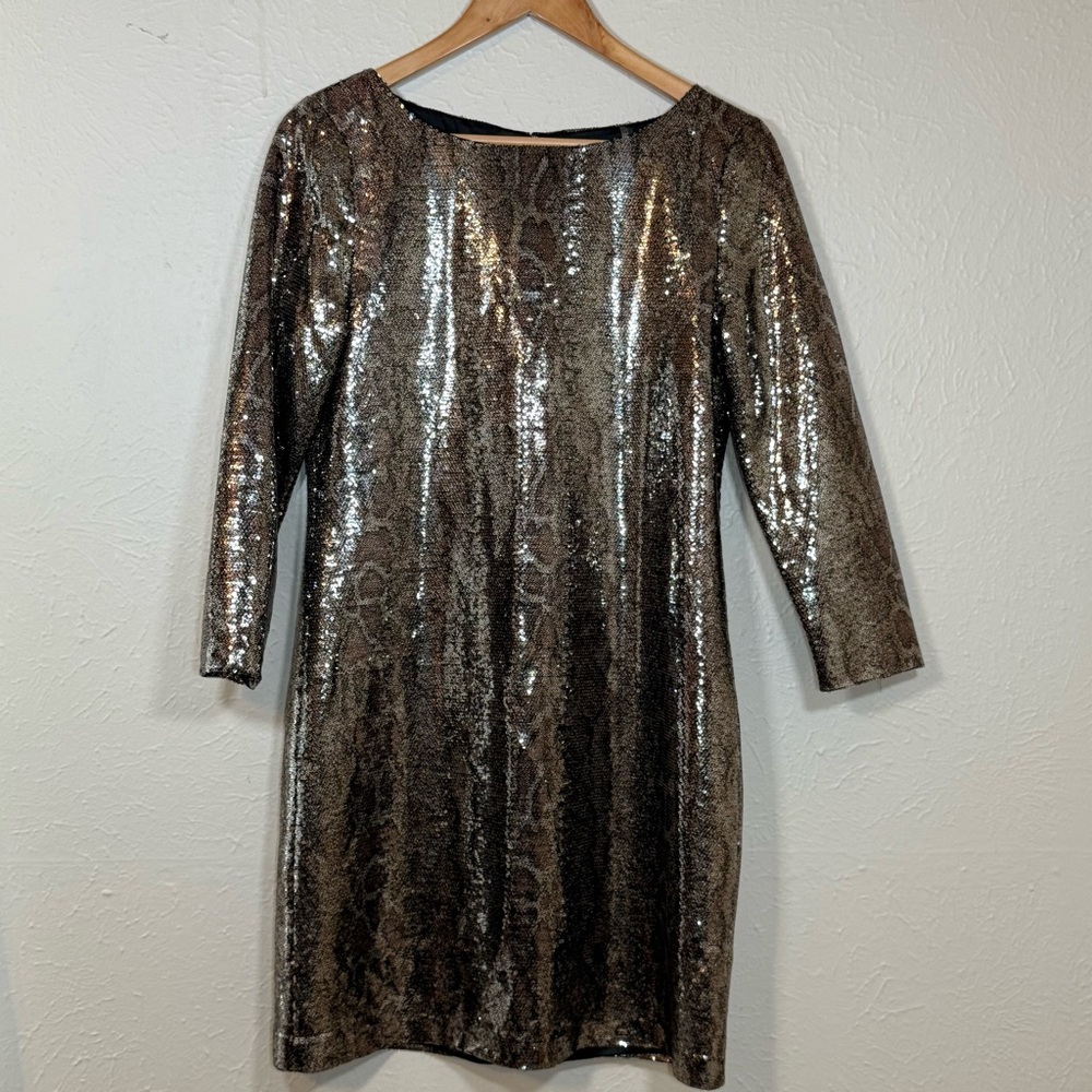 T Tahari Sequin Snake Print Long Sleeve Dress - Picture 2 of 5